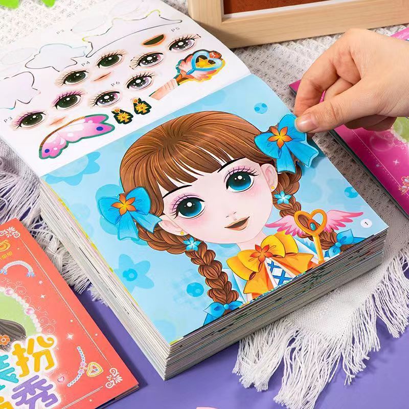 Beauty Makeup Book - หนังสือสติกเกอร์แต่งตัวเจ้าหญิง ของเล่นเด็กผู้หญิงและเด็ก หนังสือสติกเกอร์แต่งหน้าสำหรับเด็กผู้หญิงอายุ 3-6 ปี สวยงาม