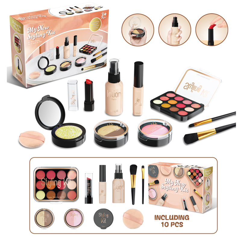 Makeup Beauty House - 10 ชิ้นจําลองสาวความงามเล่นชุดเครื่องสําอางการศึกษาแต่งหน้าของเล่นเจ้าหญิงเล่นบ้านกระเป๋าเครื่องสําอางของขวัญสําหรับเด็กสาว