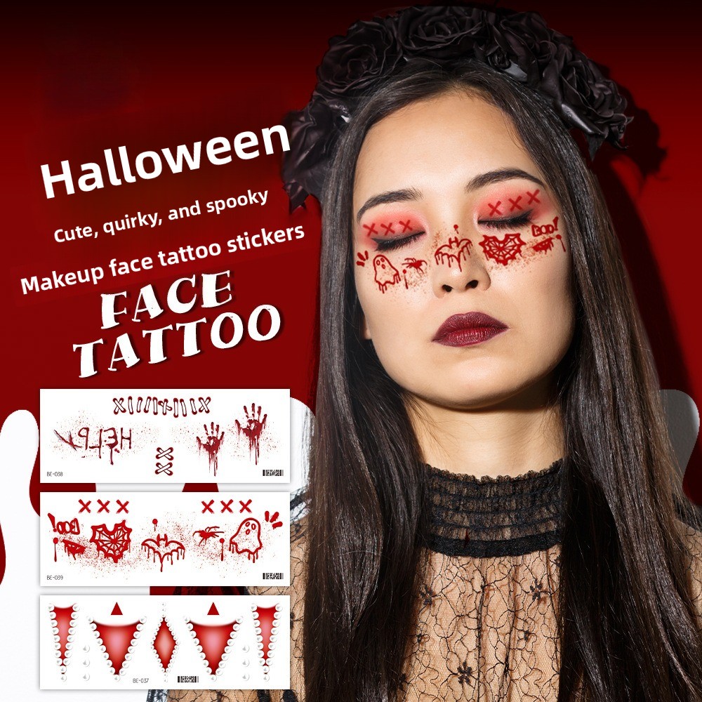 Beauty Makeup Face - สติ๊กเกอร์แต่งหน้าฮาโลวีน 5 ชิ้น สติ๊กเกอร์ลายแผลสำหรับปาร์ตี้ สติ๊กเกอร์ลายหน้าสุดน่ารัก สติ๊กเกอร์แทททูกันน้ำ
